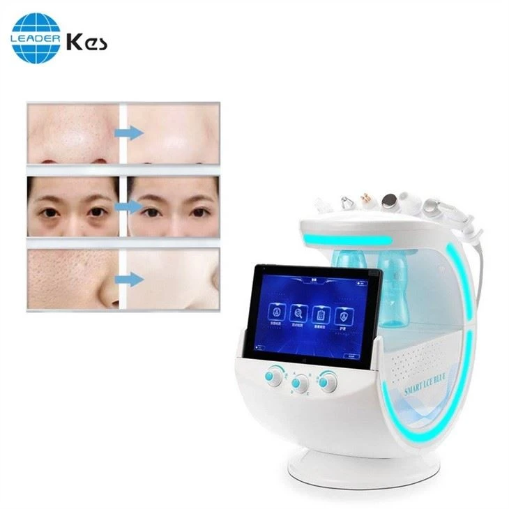 Multifunctional 7 in 1 Portable Smart Ice Blue RF Dermabrasion Oxygen Water Peeling Facial Beauty Machine Skin Analyzer